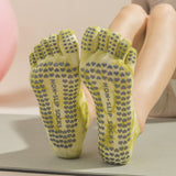 2 Pairs Light Green Tie-Dye Non-Slip Yoga Socks for Women - Five-Toe Cotton Blend Socks for Pilates and Indoor Sports - Front View