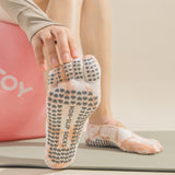 2 Pairs Pink Tie-Dye Non-Slip Yoga Socks for Women - Five-Toe Cotton Blend Socks for Pilates and Indoor Sports - Front View
