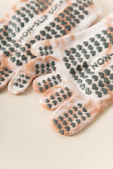 2 Pairs Pink Tie-Dye Non-Slip Yoga Socks for Women - Five-Toe Cotton Blend Socks for Pilates and Indoor Sports