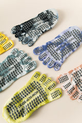 2 Pairs Yellow Tie-Dye Non-Slip Yoga Socks for Women - Five-Toe Cotton Blend Socks for Pilates and Indoor Sports