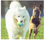 2 Pcs Green And Blue Interactive Pet Treat Dispensing Ball - Food-Grade Silicone Rolling Toy for Dogs with 1.5 cm Leakage Hole - Close-Up Angle