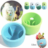 2 Pcs White And Blue Interactive Pet Treat Dispensing Ball - Food-Grade Silicone Rolling Toy for Dogs with 1.5 cm Leakage Hole - Front View