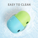 2 Pcs White And Blue Interactive Pet Treat Dispensing Ball - Food-Grade Silicone Rolling Toy for Dogs with 1.5 cm Leakage Hole - Side View