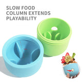 2 Pcs White And Green Interactive Pet Treat Dispensing Ball - Food-Grade Silicone Rolling Toy for Dogs with 1.5 cm Leakage Hole - Top-Down View