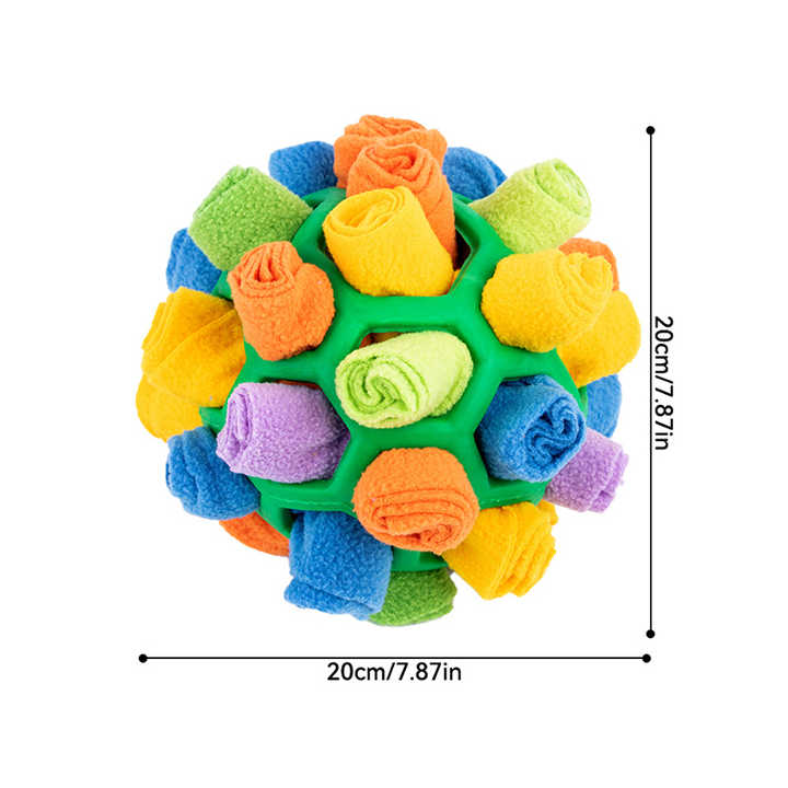 Yellow Ball And Colorful Strips Of Fabric Interactive Pet Snuffle Ball - Treat-Dispensing Toy for Dogs and Cats, 20 cm TPR and Felt Fabric for Mental