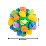 Yellow Ball And Colorful Strips Of Fabric Interactive Pet Snuffle Ball - Treat-Dispensing Toy for Dogs and Cats, 20 cm TPR and Felt Fabric for Mental Stimulation - Front View