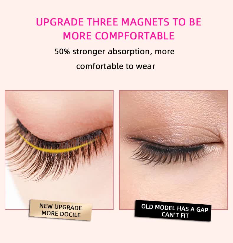 Style 4 Black Magnetic False Eyelashes Kit - 3 Pairs with Applicator Clip and Mirror Case
