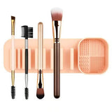 3 Pcs Khaki Silicone Makeup Brush Organizer and Cleaning Rack - Wall-Mounted Holder with Brush Cleaning Texture - Front View