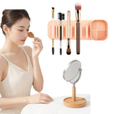 3 Pcs Khaki Silicone Makeup Brush Organizer and Cleaning Rack - Wall-Mounted Holder with Brush Cleaning Texture