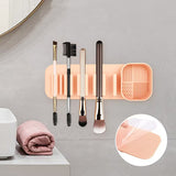 3 Pcs Khaki Silicone Makeup Brush Organizer and Cleaning Rack - Wall-Mounted Holder with Brush Cleaning Texture - 45-Degree Angle