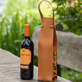 Black Leather-Look Single Wine Bottle Carrier Bag with Handle and Side Pocket for Opener(Red wine and bottle opener are props for shooting and are not included) - Side View