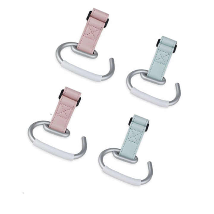 Black Stroller Hooks 4-Pack - Leather and Alloy Pram Hooks with Velcro for Mom Bags and Accessories