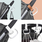 Grey Stroller Hooks 4-Pack - Leather and Alloy Pram Hooks with Velcro for Mom Bags and Accessories - Side View