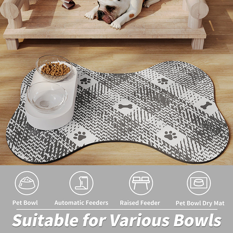 Black And White Pet Feeding Mat 35x50cm - Anti-Slip, Durable Diatom Mud Mat for Dogs and Cats, Easy to Clean