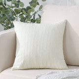 White Plush Striped Pillow Covers 45x45cm - Set of 4 Corduroy-Style Cushion Covers with Invisible Zipper, Soft and Washable for Sofa Decor