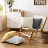 Yellow Plush Striped Pillow Covers 45x45cm - Set of 4 Corduroy-Style Cushion Covers with Invisible Zipper, Soft and Washable for Sofa Decor - Front View