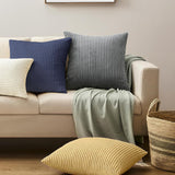Yellow Plush Striped Pillow Covers 45x45cm - Set of 4 Corduroy-Style Cushion Covers with Invisible Zipper, Soft and Washable for Sofa Decor - Top-Down View