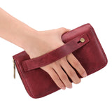 Brown Double Zipper Women's Wallet - Large Capacity Clutch Organizer with Wristlet Strap - Front View
