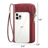 Brown Double Zipper Women's Wallet - Large Capacity Clutch Organizer with Wristlet Strap - Side View