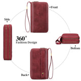 Brown Double Zipper Women's Wallet - Large Capacity Clutch Organizer with Wristlet Strap