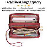 Brown Double Zipper Women's Wallet - Large Capacity Clutch Organizer with Wristlet Strap - 45-Degree Angle