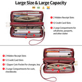 Brown Double Zipper Women's Wallet - Large Capacity Clutch Organizer with Wristlet Strap - Rear View