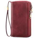 Brown Double Zipper Women's Wallet - Large Capacity Clutch Organizer with Wristlet Strap