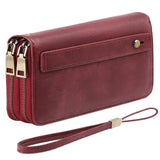 Brown Double Zipper Women's Wallet - Large Capacity Clutch Organizer with Wristlet Strap