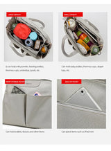 Size Large Khaki Stylish Multi-Function Diaper Bag - Insulated Tote with Shoulder Strap for Baby Essentials - Low Angle