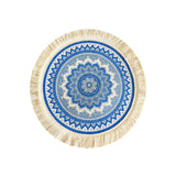 4 Pcs Beige and Orange Boho Chic Woven Cotton Placemat with Tassels - Nordic Bohemian Style(Tableware is a prop for shooting and is not included) - 45-Degree Angle