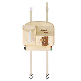 Beige Cute Cartoon Car Backseat Organizer with Multi-Pocket Storage and PP Trash Bin - 400g Lightweight PU Leather - Side View