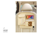 Beige Car Backseat Organizer with Multi-Pocket Storage and PP Trash Bin - 400g Lightweight PU Leather