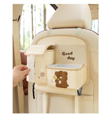 Brown Car Backseat Organizer with Multi-Pocket Storage and PP Trash Bin - 400g Lightweight PU Leather