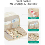 Beige Large Capacity Travel Toiletry Bag with Wide Opening - Puffy Nylon Makeup Organizer with Waterproof PVC Layer - Rear View