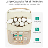 Black Large Capacity Travel Toiletry Bag with Wide Opening - Puffy Nylon Makeup Organizer with Waterproof PVC Layer - Side View