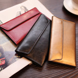 Blue Women's Genuine Leather Long Wallet - Slim Business Clutch with Snap Closure, Multi-Card Holder