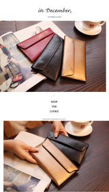 Dark Green Women's Genuine Leather Long Wallet - Slim Business Clutch with Snap Closure, Multi-Card Holder - Rear View