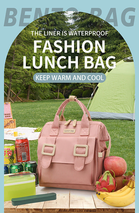 Pink Multifunctional Insulated Lunch Bag for Women - Waterproof, Lightweight, and Stylish for Picnics and Outings