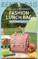 Pink Multifunctional Insulated Lunch Bag for Women - Waterproof, Lightweight, and Stylish for Picnics and Outings - Front View