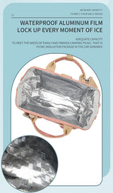 Blue Multifunctional Insulated Lunch Bag for Women - Waterproof, Lightweight, and Stylish for Picnics and Outings - 45-Degree Angle