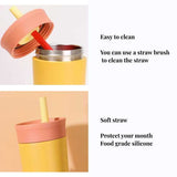 2 Pcs Yellow 12oz Insulated Tumbler with Straw - 304 Stainless Steel, BPA-Free, Leak-Proof Coffee Mug for Hot and Cold Drinks - Side View