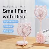 2 Pcs Pink Portable USB Mini Fan with Suction Cup - 360-Degree Adjustable Foldable Desktop Fan with 3 Speed Settings - Side View