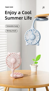 2 Pcs Pink Portable USB Mini Fan with Suction Cup - 360-Degree Adjustable Foldable Desktop Fan with 3 Speed Settings - Close-Up Angle