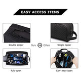 Black Stylish Waterproof Travel Toiletry Bag Organizer - Large Capacity Shaving Kit & Makeup Case(Makeup is a prop for shooting and is not included) - Top-Down View