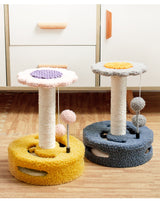 Blue And Grey Sunflower Cat Scratching Post - 35cm Sisal Cat Tree with Plush Toys for Small Cats - Side View