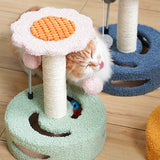 Green And Pink Sunflower Cat Scratching Post - 35cm Sisal Cat Tree with Plush Toys for Small Cats - Front View