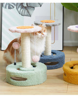Blue And Pink Sunflower Cat Scratching Post - 35cm Sisal Cat Tree with Plush Toys for Small Cats - 45-Degree Angle