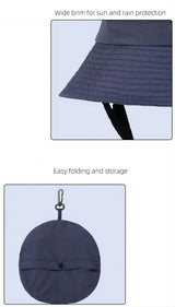 Black UV50+ Sun Protection Bucket Hat - Waterproof, Quick-Dry, Foldable Outdoor Fishing Hat for Men and Women - Top-Down View