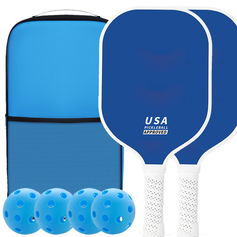 Blue Fiberglass Pickleball Paddle Set - 2 Minimalist Paddles, 4 Balls, and Carry Bag for Outdoor Pla