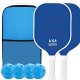 Blue Fiberglass Pickleball Paddle Set - 2 Minimalist Paddles, 4 Balls, and Carry Bag for Outdoor Pla